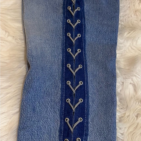 HUDSON Sz28 ZOEEY HI-WAIST CROP STRAIGHT LACE UP JEANS HIGH SPIRITS NWT - Picture 9 of 11